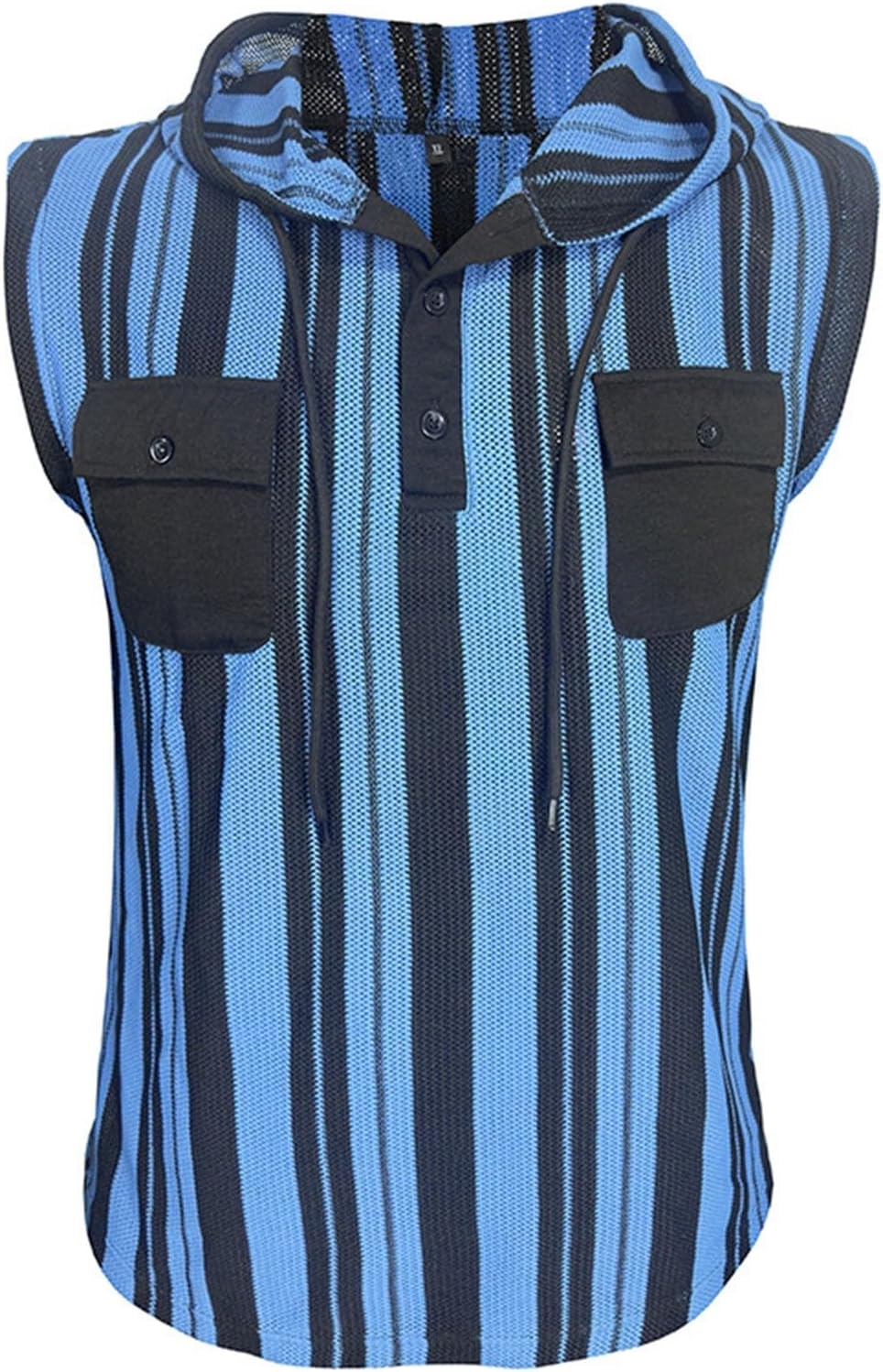 Ärmlösa västar med huva för män sommar vardaglig tank top lätt pullover väst med bröstficka och knappdetaljer urholkade randiga designvästar smal passform mode gym linne för fritid