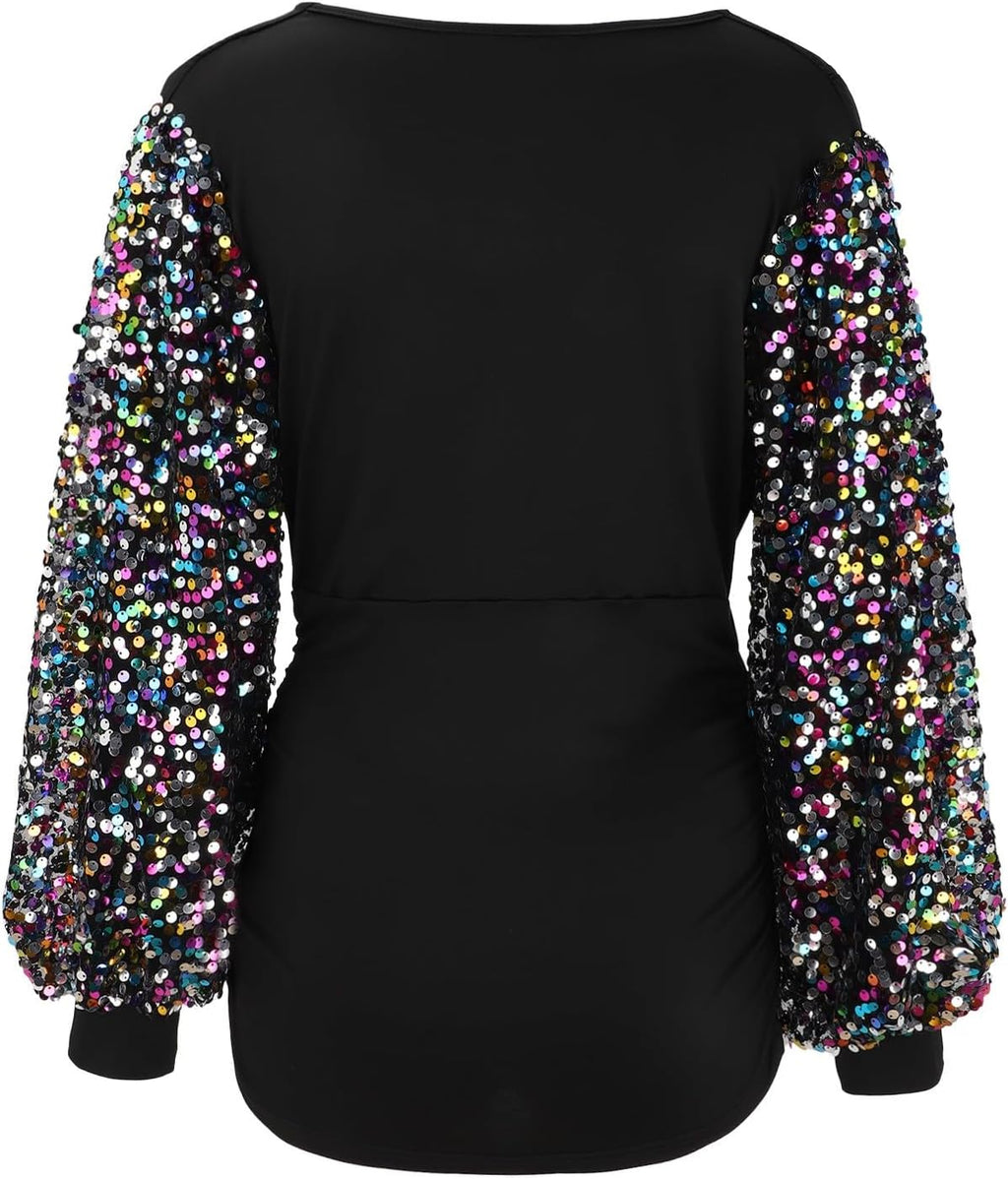 Glittertoppar damer festival blus glitter skjorta smal passform klubbkläder sexig långärmad rave party damtröja trendig nyårsafton outfit glamour skjortblus paljetter topp damer v-ringad