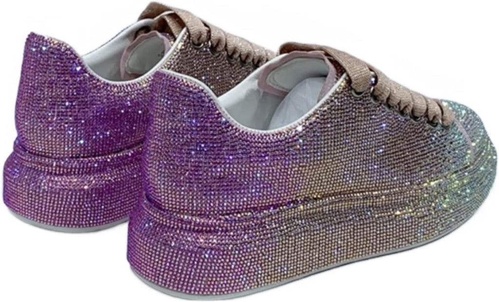 Julymens Dam Glitter Strass Plattform Sneakers Casual Snörning sportskor