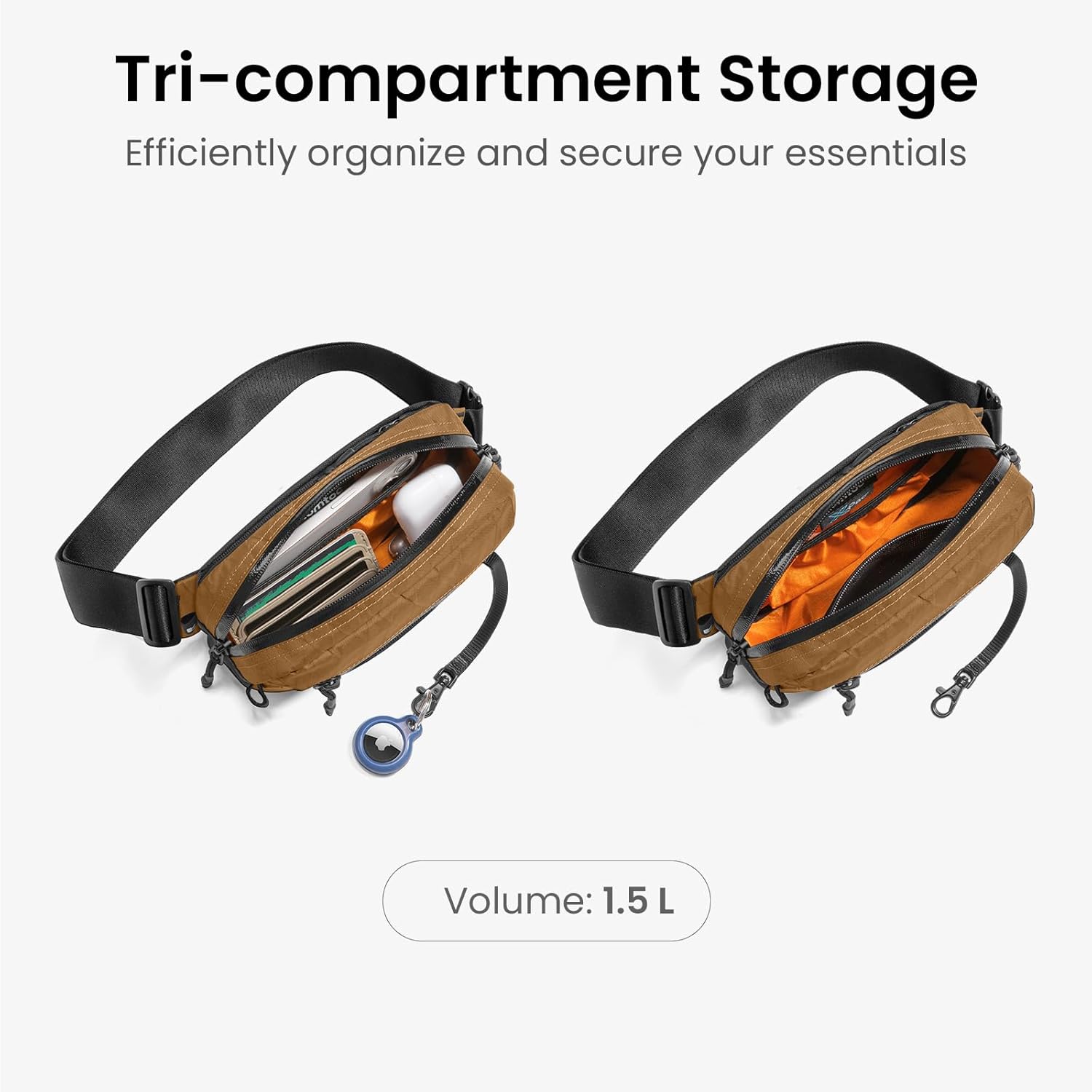 tomtoc 1,5 l crossbody väska med RFID-skydd, liten unisex axelremsväska, sling bag, lätt, vattentät sling bag, för utomhusresor, svart