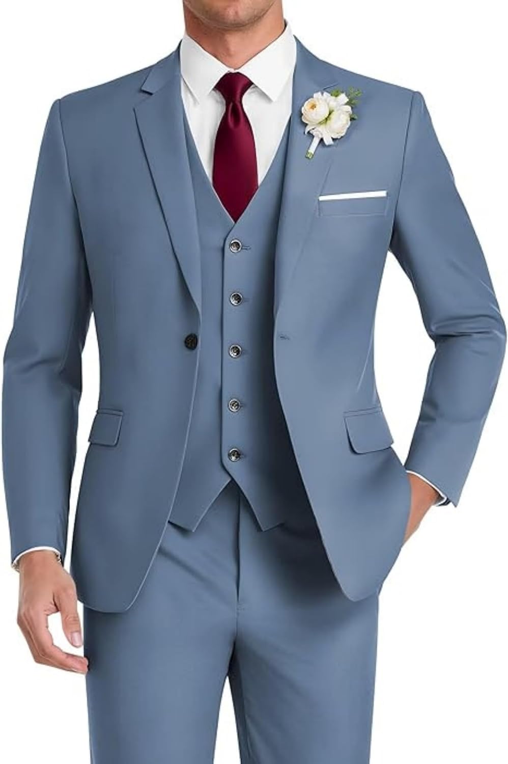 Herr 3-delad solida kostymer bröllop brudgum 2-knapps kavajslag blazer väst & byxor set vardaglig bal outfit för affärsmän