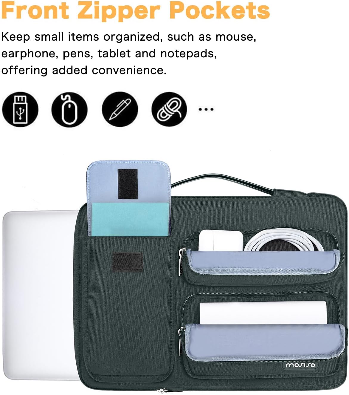 MOSISO 360 Protective Laptop Sleeve 14 inch, Laptop Sleeve Compatible with HP Dell ASUS Acer, HP Stream, Dell Latitude, IdeaPad, Side Opening Bag with 2 Raised and 1 Flapover Pockets