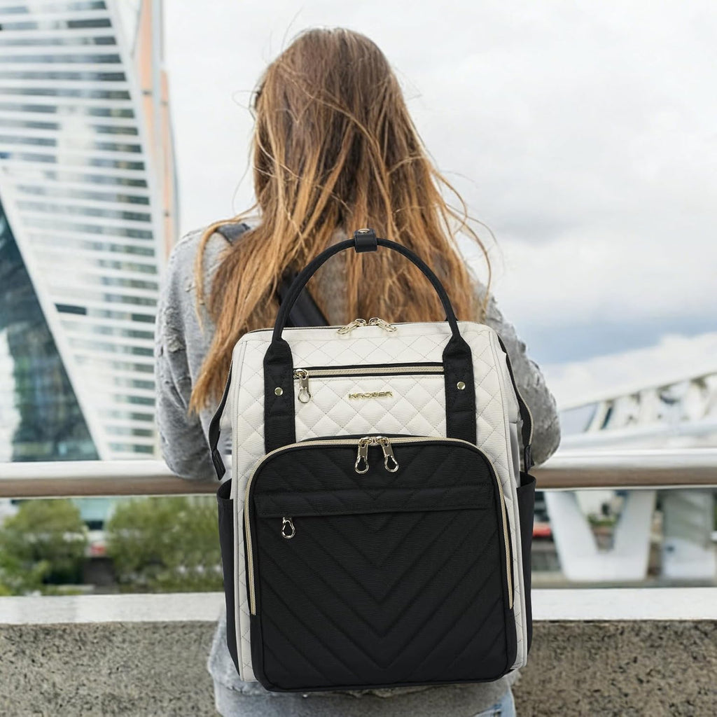 KROSER Laptop Ryggsäck Dator Ryggsäck College Casual Daypack, Quiltad dammig rosa, 17 inch