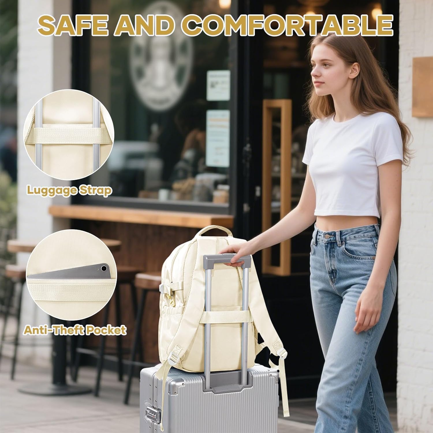 HYC00 Skolryggsäck Flicka Skolväska Lätt Ryggsäck Tjej Tonåring Bokväskor Skola Skolväskor Pojkar Laptop Ryggsäck Dam 14 Tum College Bag Fritidsryggsäck för Kvinnor Casual Dagsryggsäck,Blå