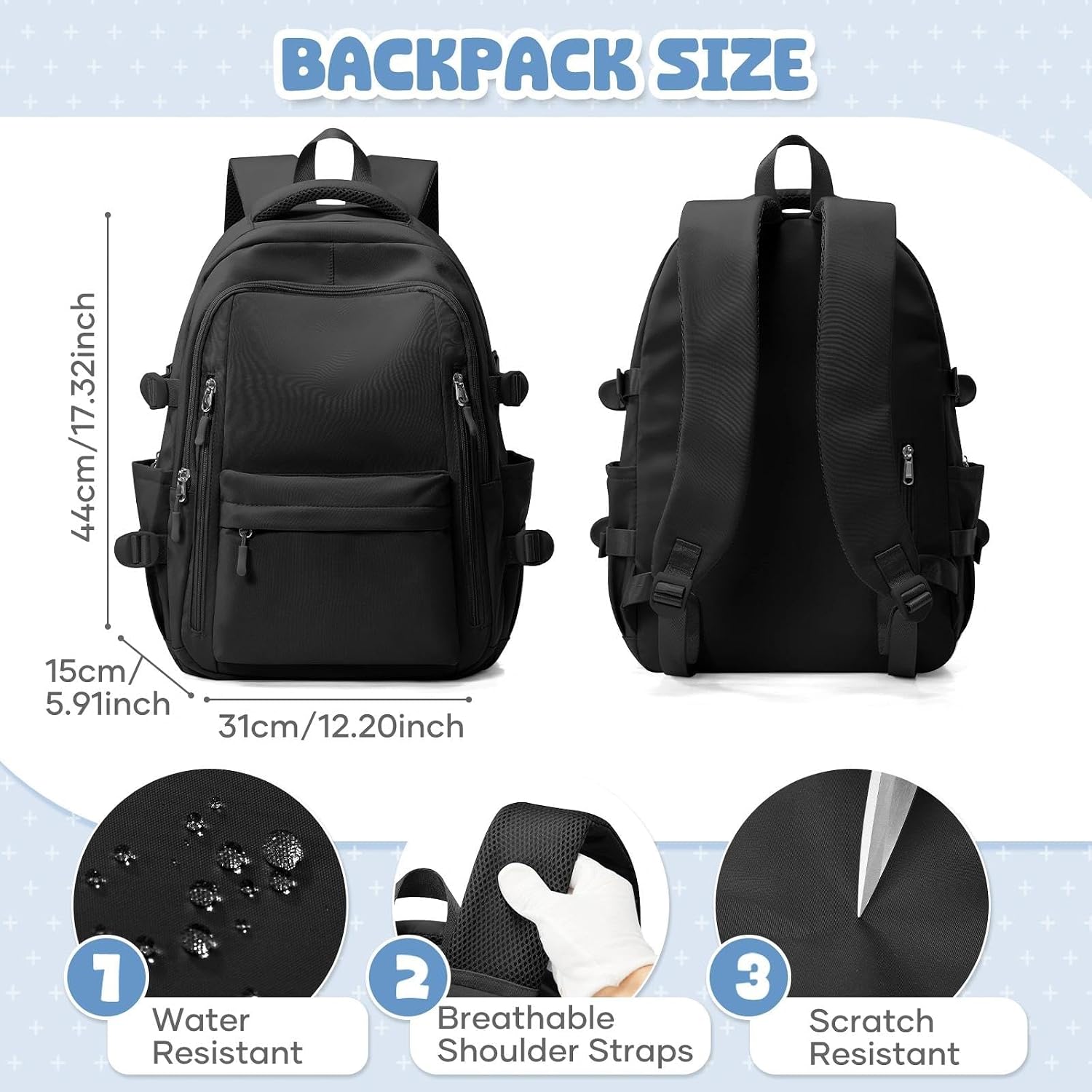 HYC00 Skolryggsäck Flicka Skolväska Lätt Ryggsäck Tjej Tonåring Bokväskor Skola Skolväskor Pojkar Laptop Ryggsäck Dam 14 Tum College Bag Fritidsryggsäck för Kvinnor Casual Dagsryggsäck,Blå