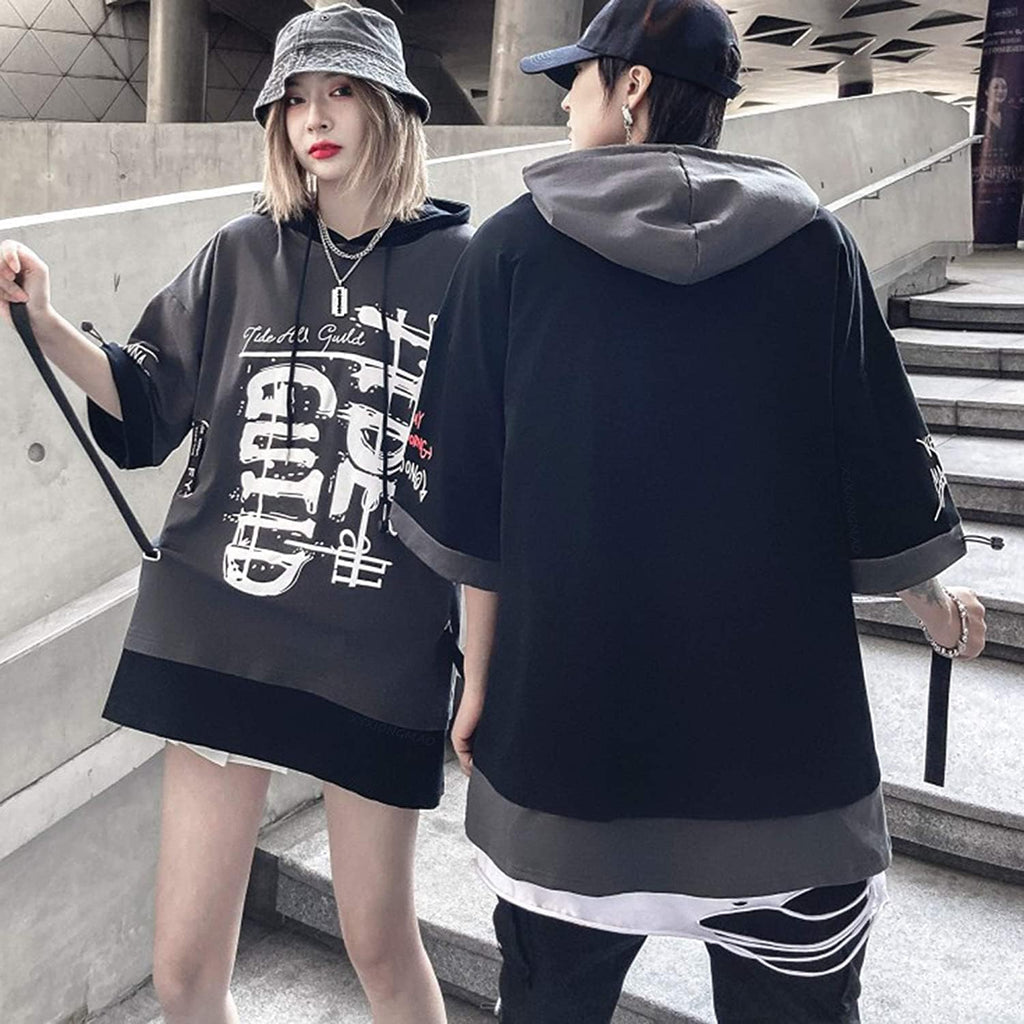 XYXIONGMAO Techwear Japansk hiphop-skjorta för män, grafisk alfabetdesign, arbetskläder, gotisk tröja