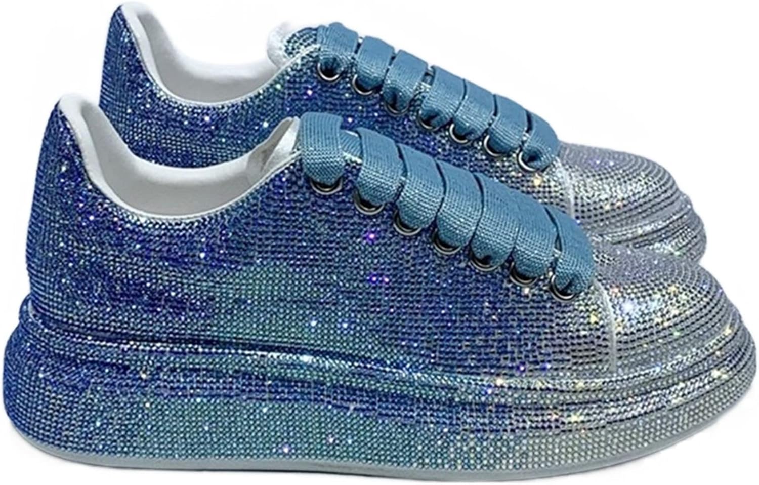 Julymens Dam Glitter Strass Plattform Sneakers Casual Snörning sportskor