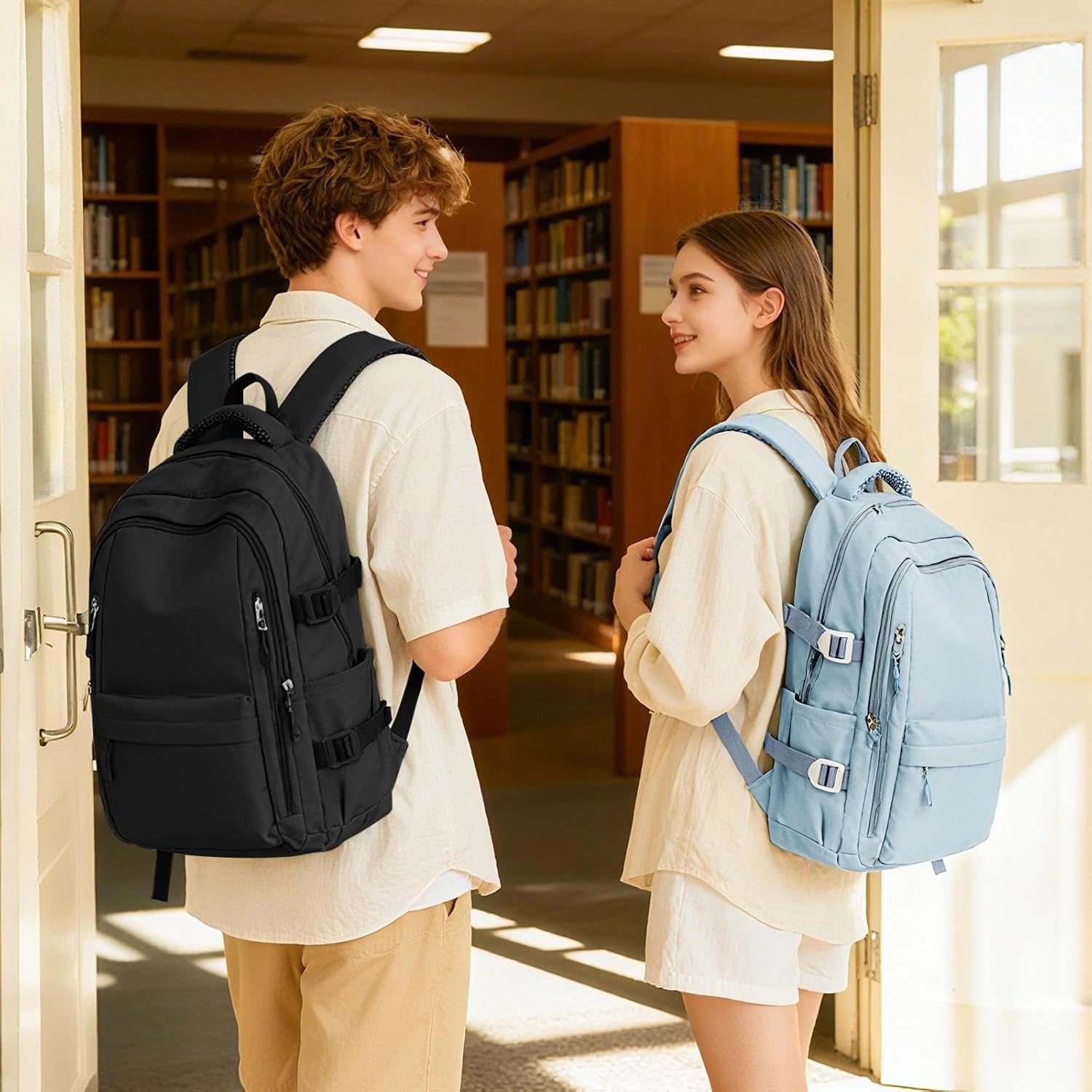 HYC00 Skolryggsäck Flicka Skolväska Lätt Ryggsäck Tjej Tonåring Bokväskor Skola Skolväskor Pojkar Laptop Ryggsäck Dam 14 Tum College Bag Fritidsryggsäck för Kvinnor Casual Dagsryggsäck,Blå