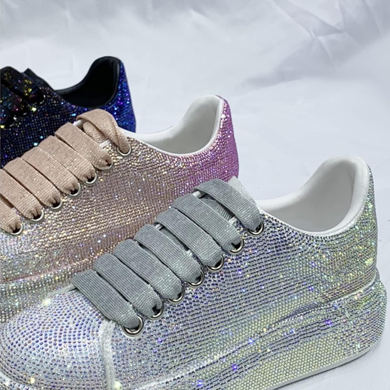 Julymens Dam Glitter Strass Plattform Sneakers Casual Snörning sportskor