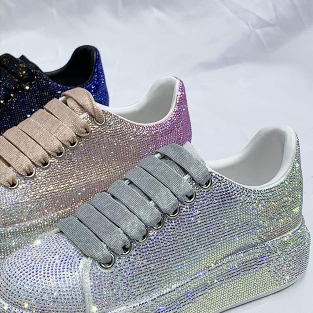 Julymens Dam Glitter Strass Plattform Sneakers Casual Snörning sportskor