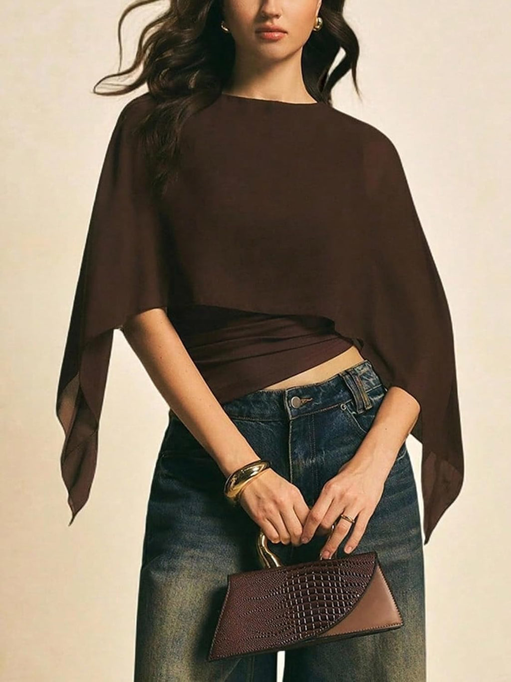 asymmetrisk blus för kvinnor med sheer chiffongponcho, eleganta skjortor topp kläder streetwear sommar fest klubb kläder