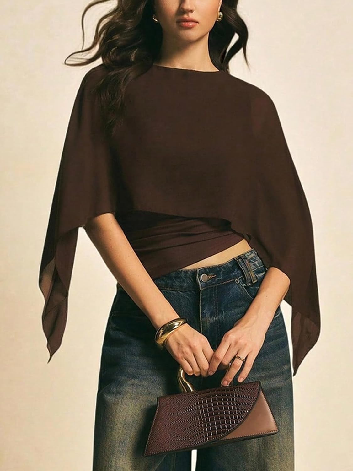 asymmetrisk blus för kvinnor med sheer chiffongponcho, eleganta skjortor topp kläder streetwear sommar fest klubb kläder