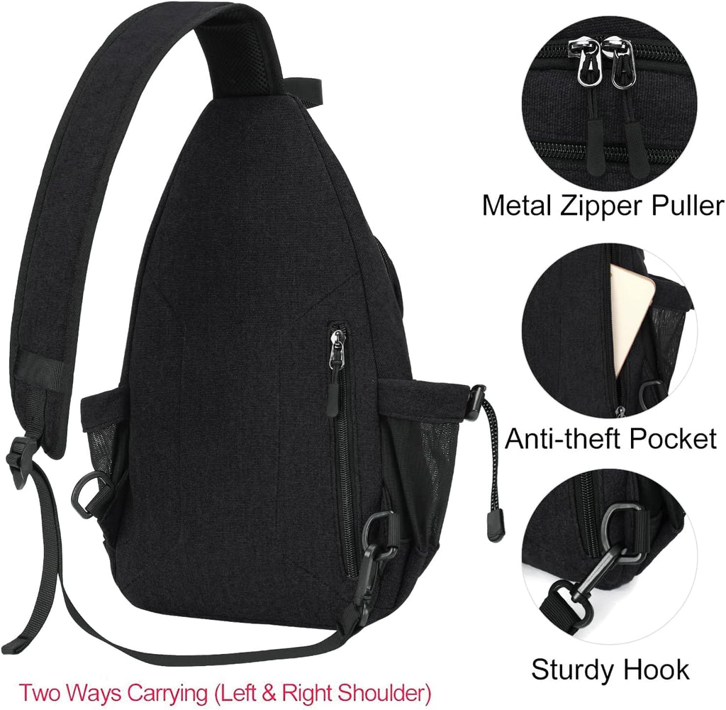 MOSISO Ryggsäck för slinga, kanvas crossbody vandring vardagsväska väska med stöldficka