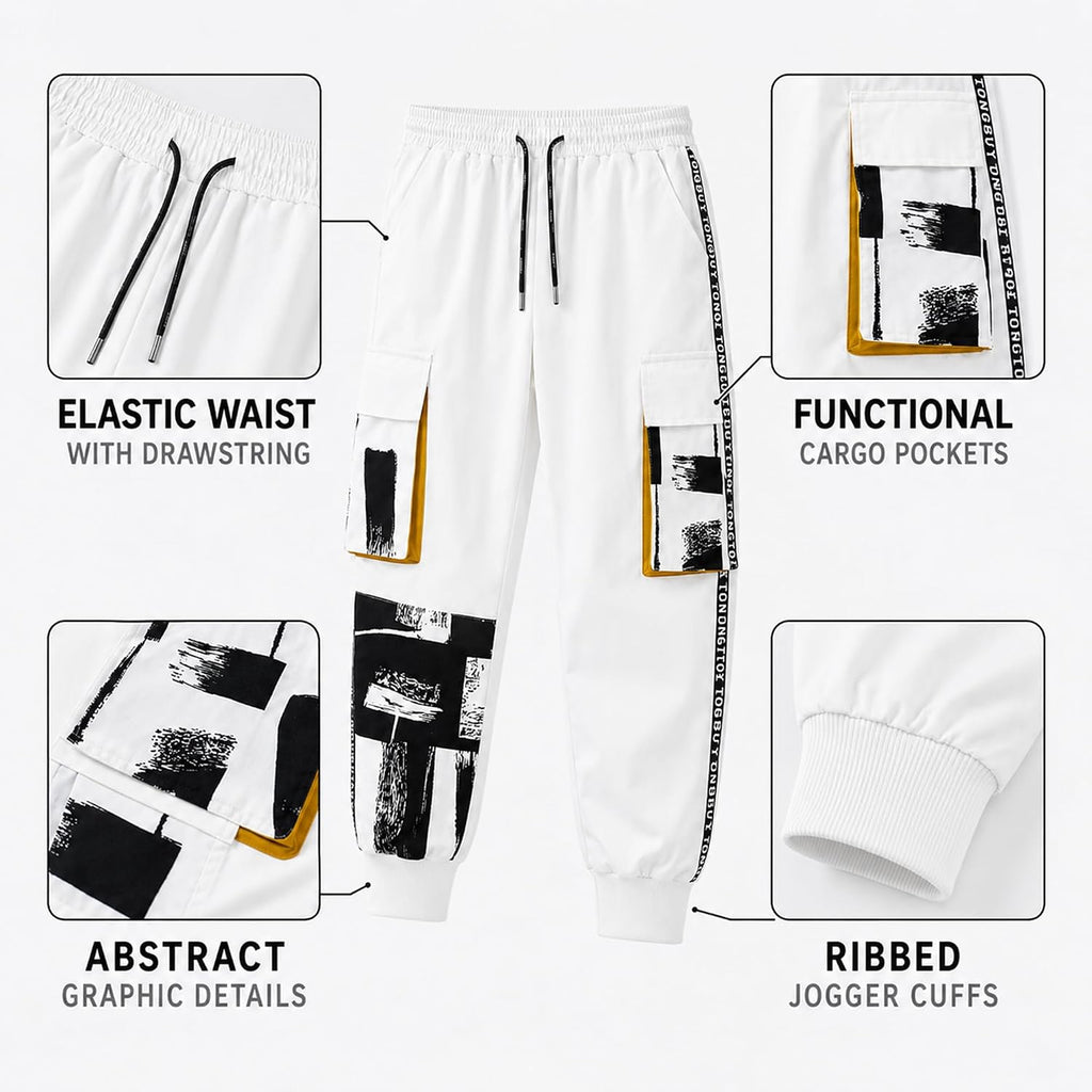 XYXIONGMAO Män vit taktiska haremsbyxor med fickor techwear streetwear hip hop joggare sweatpants cargobyxor för män