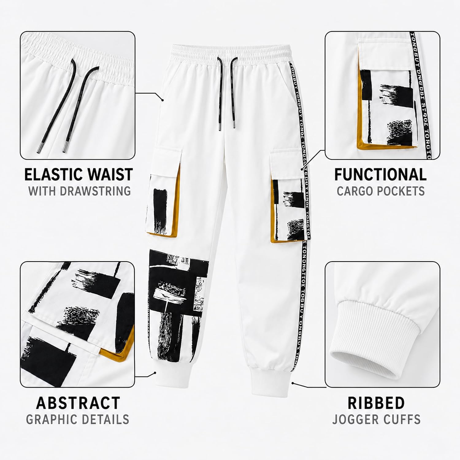 XYXIONGMAO Män vit taktiska haremsbyxor med fickor techwear streetwear hip hop joggare sweatpants cargobyxor för män