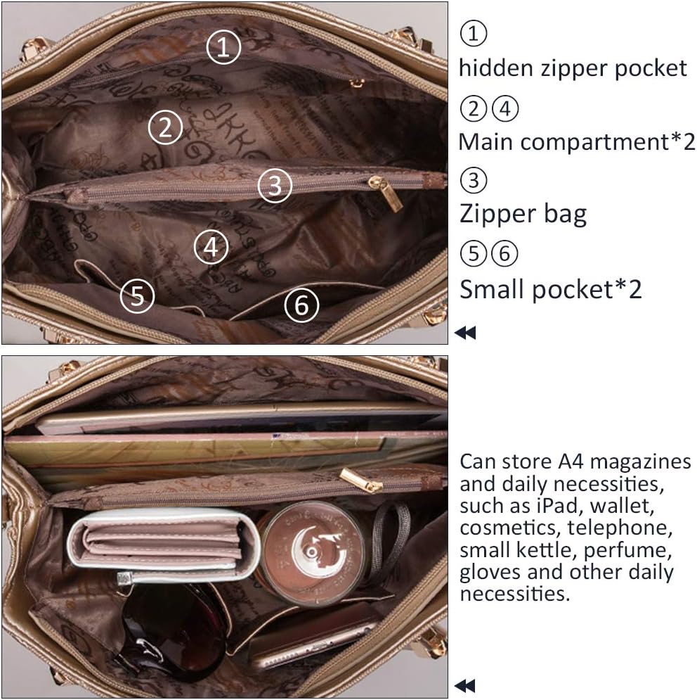 Pahajim Handväska dam Stor Crossbody Clutch Dam axelväska 4-delad Hobo Top Handle Axelväska Axel- och kopplingsgåva
