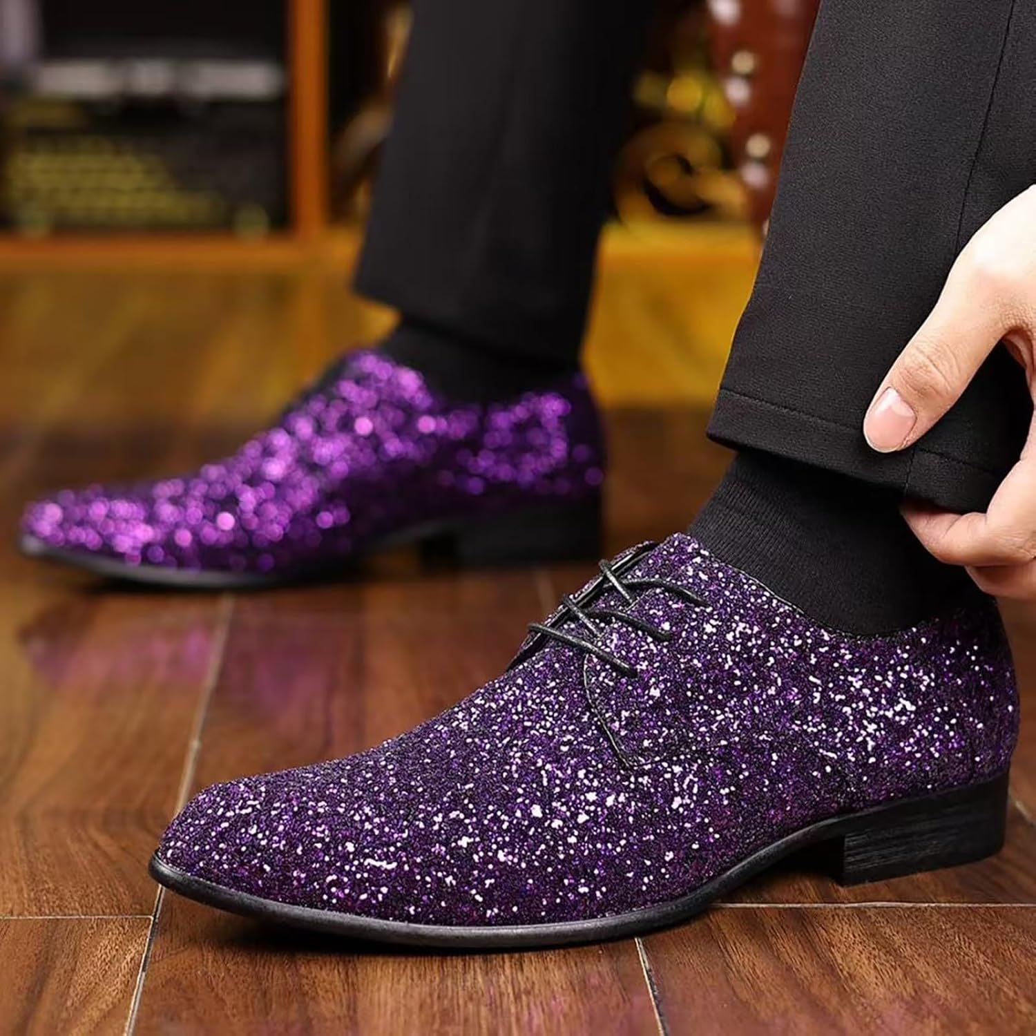 Gnistrande glitter snörning Oxfords klassiska formella bal klänning skor mode bröllopsfest kväll skor för speciella tillfällen