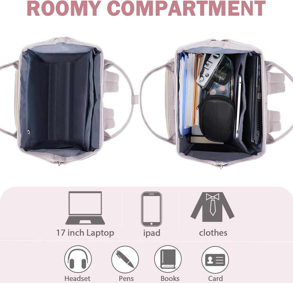 KROSER Laptop Ryggsäck Dator Ryggsäck College Casual Daypack, Quiltad dammig rosa, 17 inch