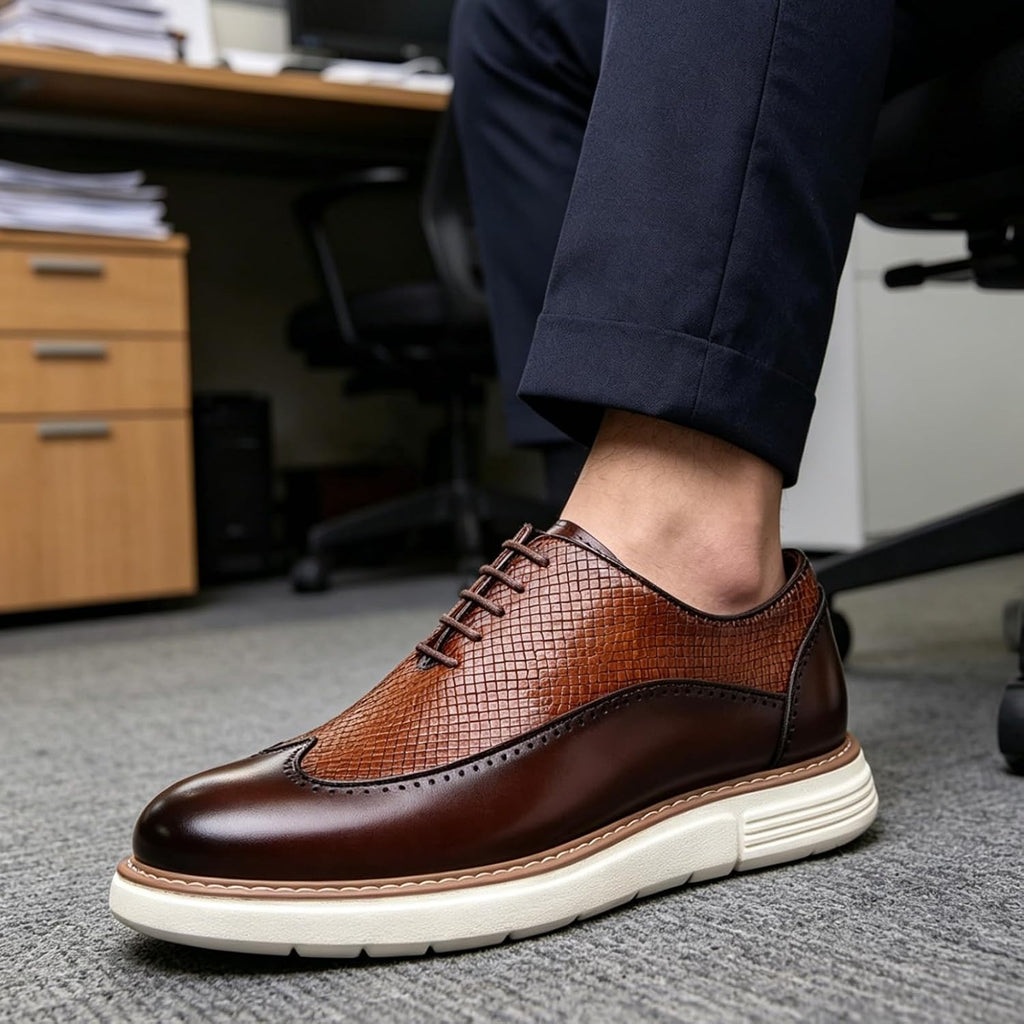 Herr Casual Sneaker Brogues Business Formal Oxfords Lackskinn Snörning Kontors Promenadskor