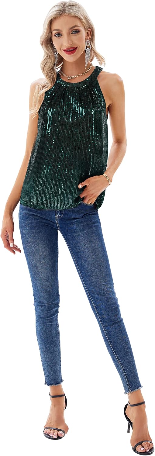 GRACE KARIN Dam elegant chiffongblus rund hals ärmlös skjorta casual toppar