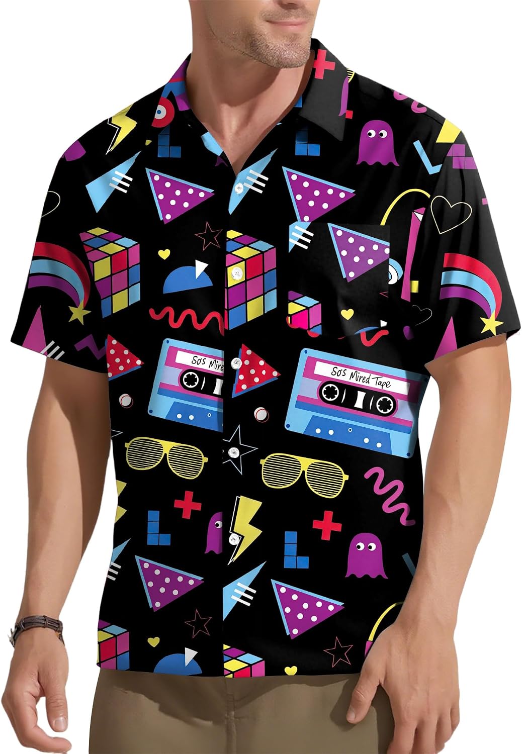 tiorhooe 80-tals herr, Hawaii-skjorta, retro, Hawaii-skjorta, kortärmad, knappslå Hawaii skjorta