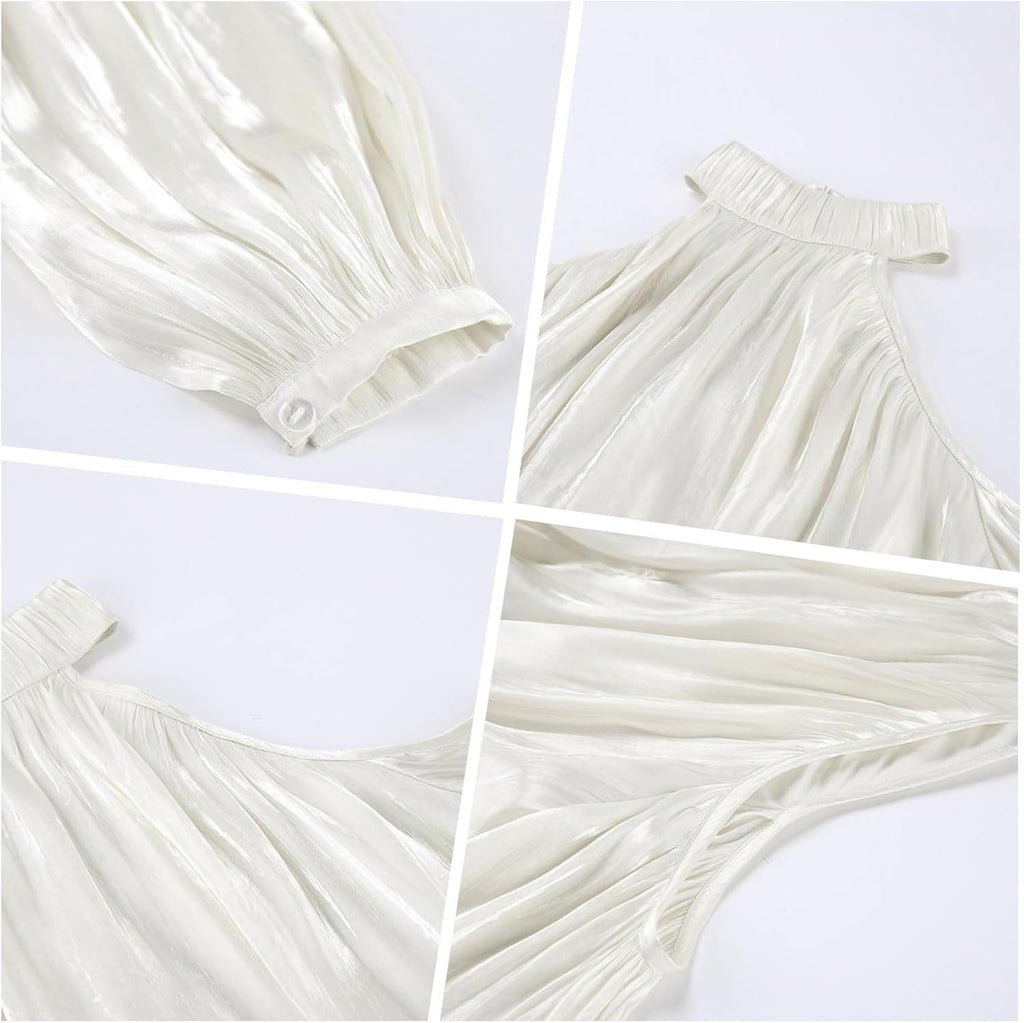 Blus med puffärmar damer elegant sexig axellös halsringning skjortor tunika toppar för fest, klubb, festlig, semester, bröllopsgäster