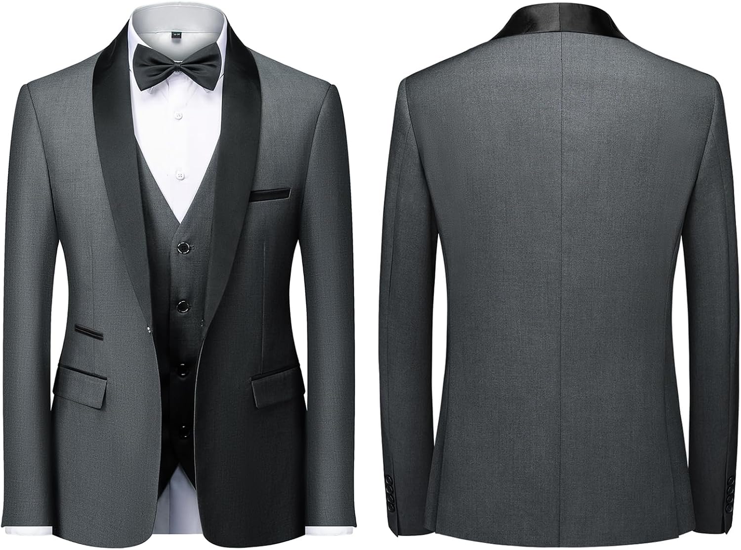 Herrar 3 stycken kostym slim fit en knapp halsduk revers för bröllop bal kavaj väst byxor set