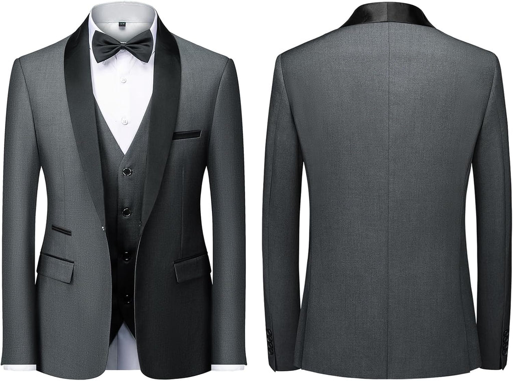 Herrar 3 stycken kostym slim fit en knapp halsduk revers för bröllop bal kavaj väst byxor set