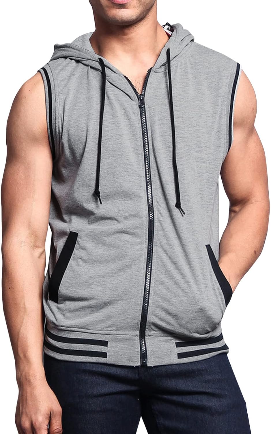 Sport huvjacka för män, tanktopp, huvtröja, gym, fitness, ärmlös huvtröja, muskelskjorta med dragkedja, ärmlös huvtröja för män med fickor, ledig tankskjorta med huva, sommarväst