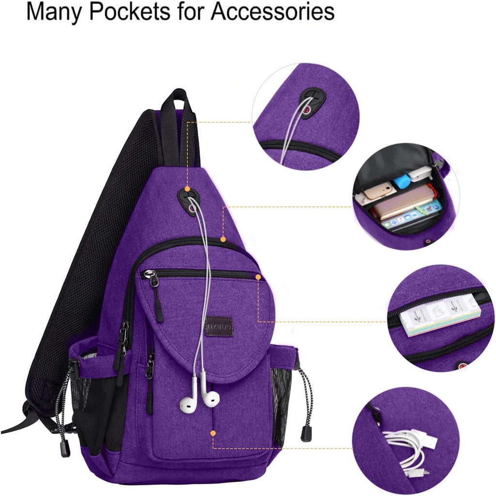 MOSISO Ryggsäck för slinga, kanvas crossbody vandring vardagsväska väska med stöldficka