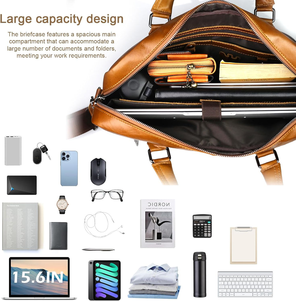 BAGZY Laptopväska för män läder 15,6 tum bärbar dator portfölj laptopfodral gåvor för män laptop messenger axelväska för PC laptop business handväska dokumentväska för kontor affärer college