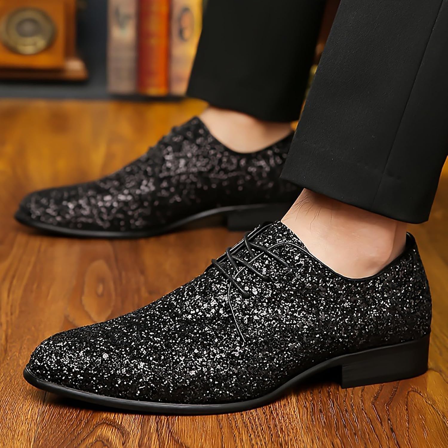 Gnistrande glitter snörning Oxfords klassiska formella bal klänning skor mode bröllopsfest kväll skor för speciella tillfällen
