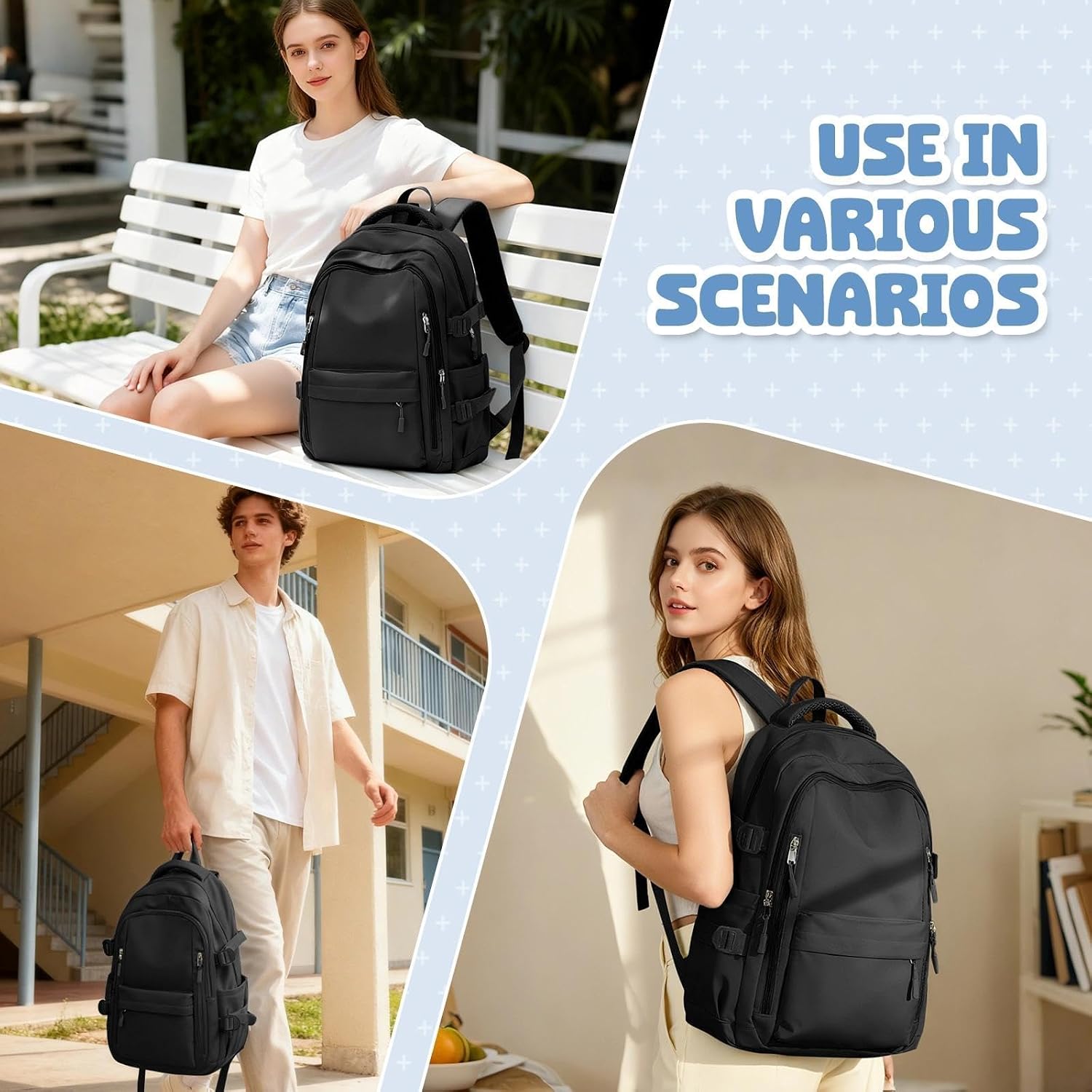 HYC00 Skolryggsäck Flicka Skolväska Lätt Ryggsäck Tjej Tonåring Bokväskor Skola Skolväskor Pojkar Laptop Ryggsäck Dam 14 Tum College Bag Fritidsryggsäck för Kvinnor Casual Dagsryggsäck,Blå