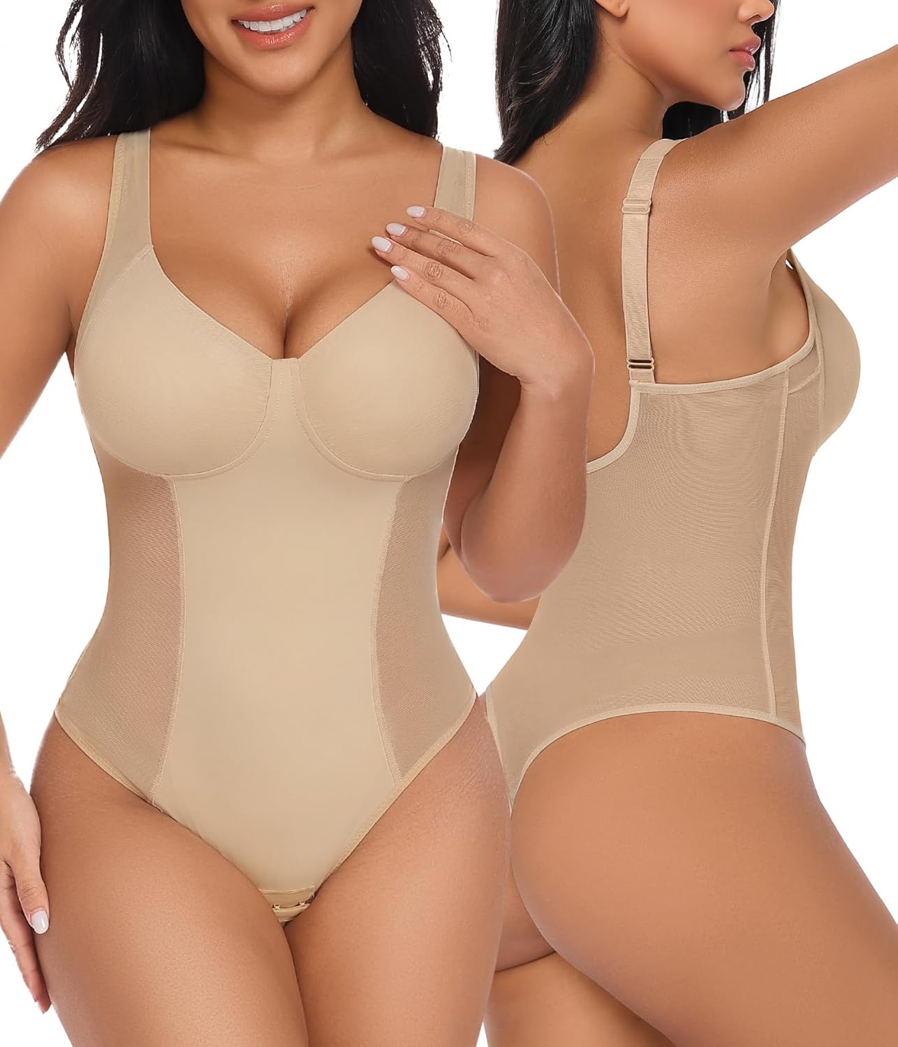 Niwicee Shapewear Body Body Shapewear Bodysuit Platt Mage Omslagring String Underkläder Smal Shaper Shaping Sexig Mesh Fajas Justerbar axelrem