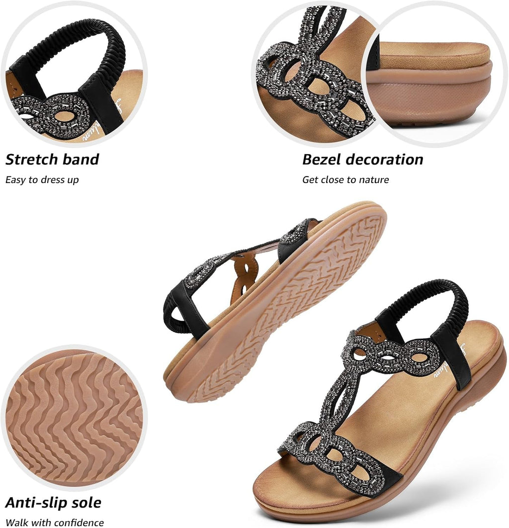 Littleplum sandaler damer platta sandaler glitter strass sommarskor strandskor
