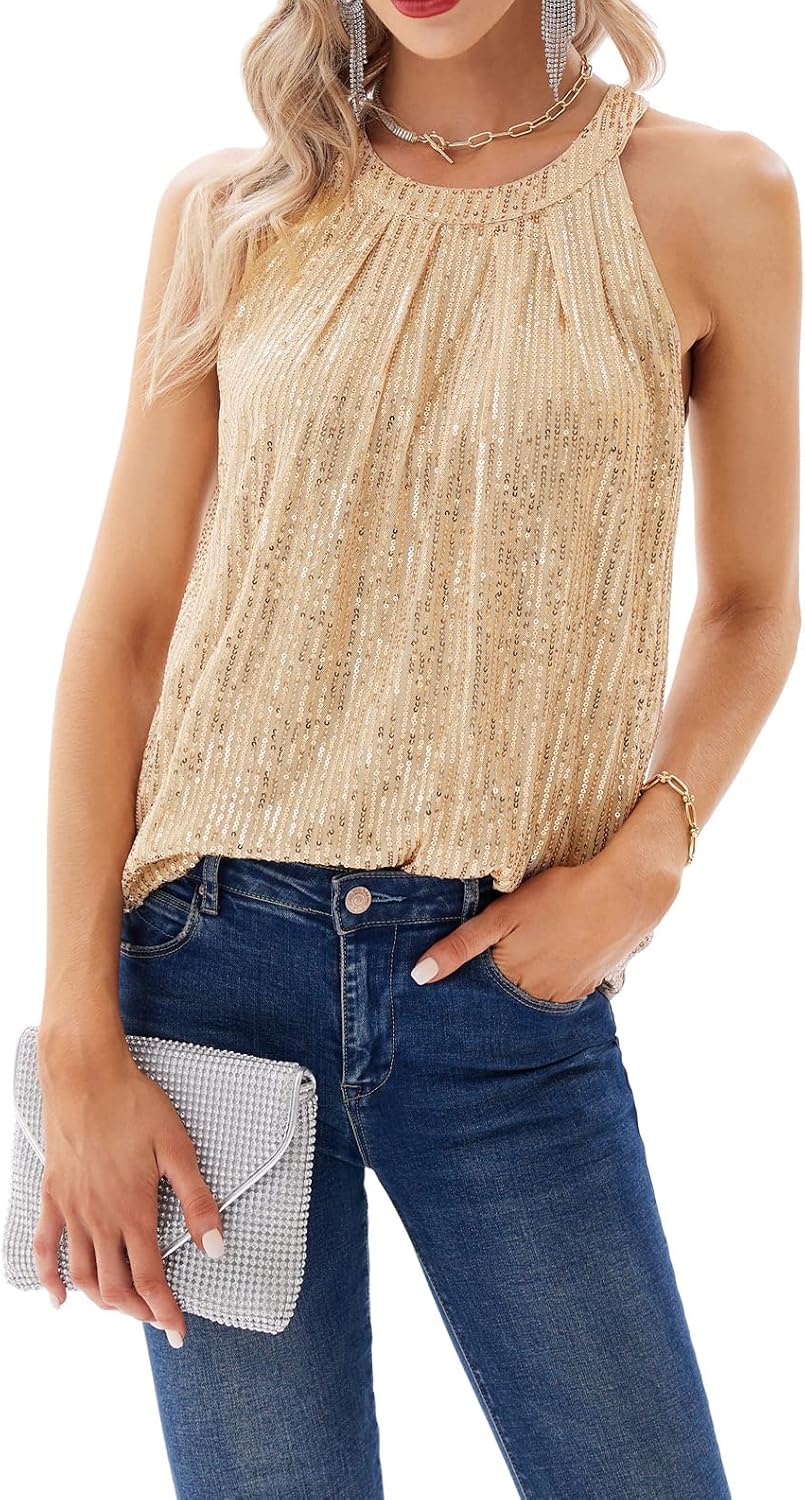 GRACE KARIN Dam elegant chiffongblus rund hals ärmlös skjorta casual toppar