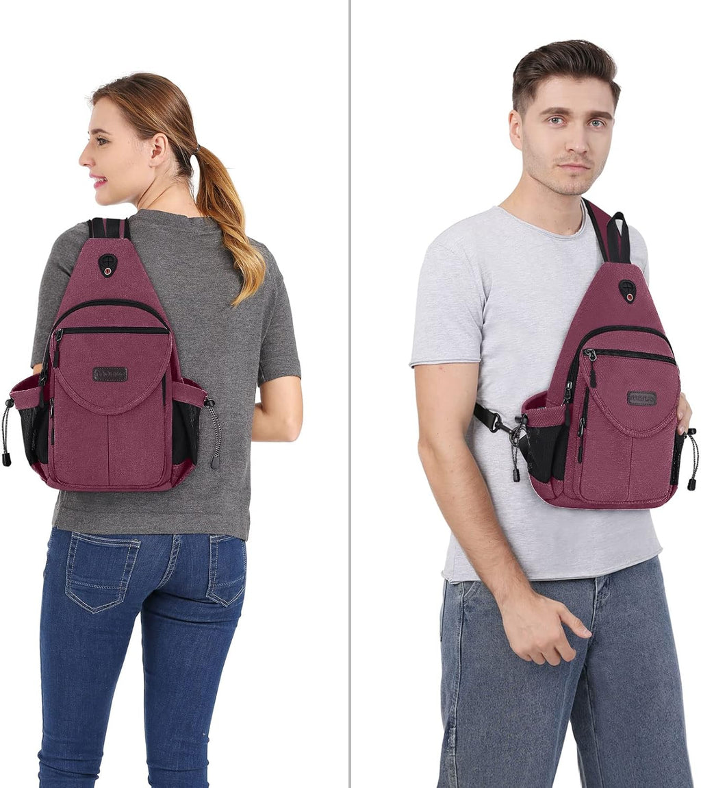 MOSISO Ryggsäck för slinga, kanvas crossbody vandring vardagsväska väska med stöldficka