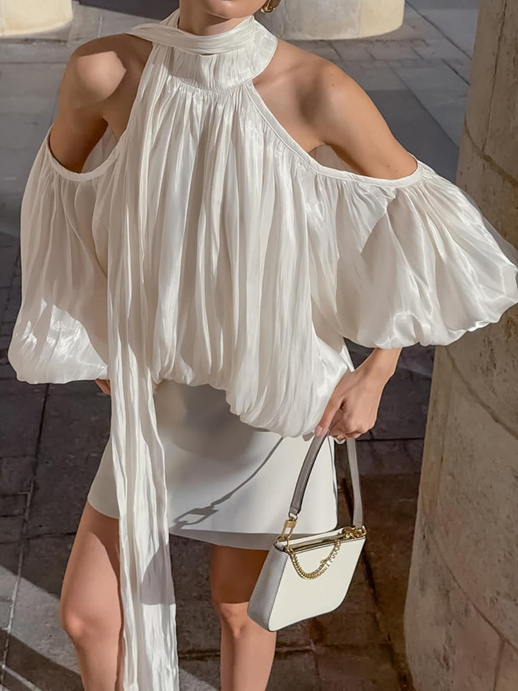 Blus med puffärmar damer elegant sexig axellös halsringning skjortor tunika toppar för fest, klubb, festlig, semester, bröllopsgäster