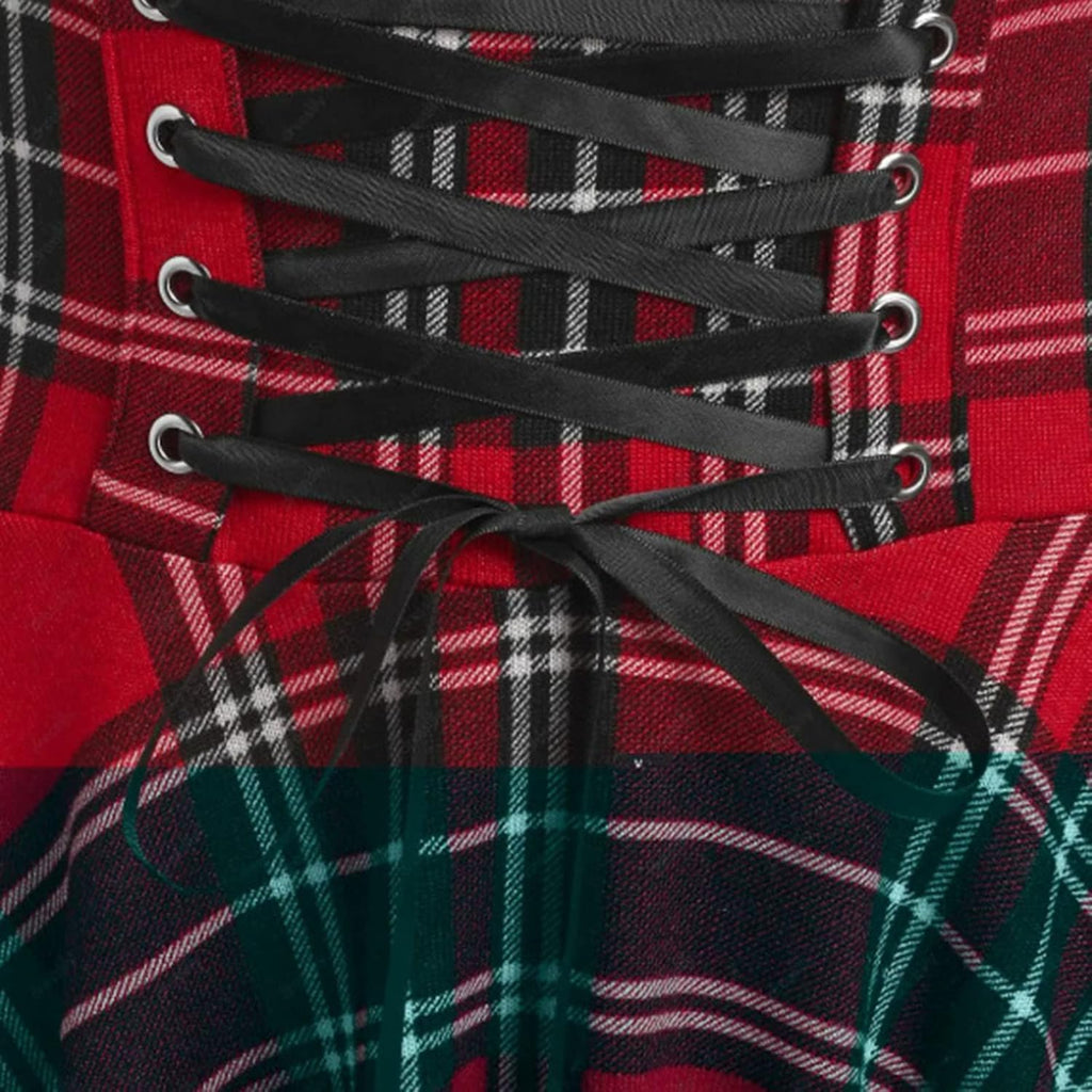 Rutigt Damöverdelar Plus Size Slimbälte Oregelbunden Kortärmad Näsduksklänning