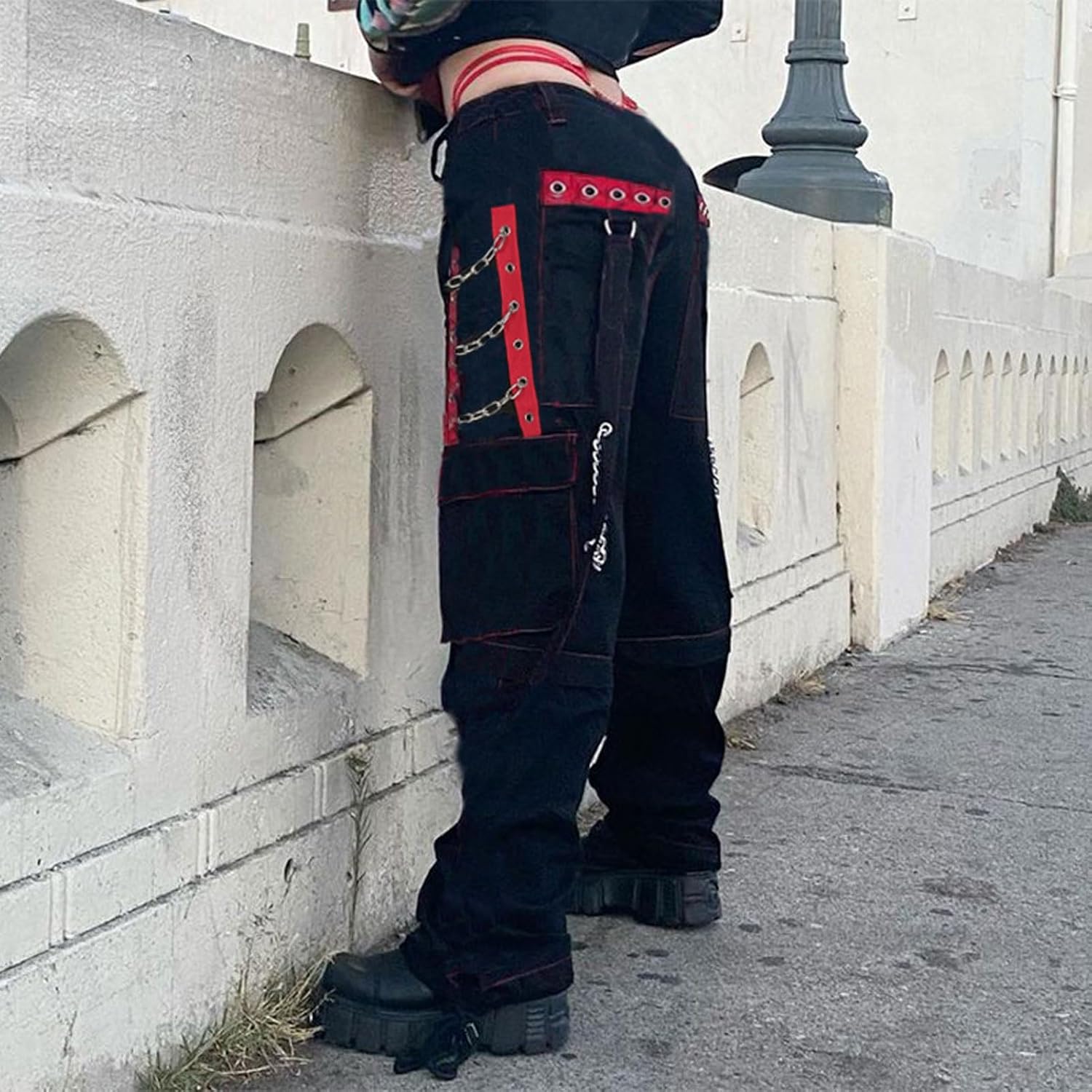 Goth Dark Y2k Punk Vida Ben Grunge Black Pants Mall Gothic Harajuku Baggy Highmidja Byxor Rem Patchwork Kläder