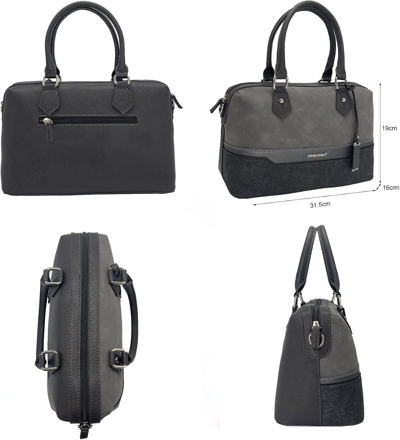 David Jones - Dam Stor Handväska - PU Läder Tote Bag - Praktisk Randig Axelväska - Kvinnor Medelstor Väska Axelremsväska Tygväska Damväska Shopper - Trendig Mode Elegant Kontor Arbete