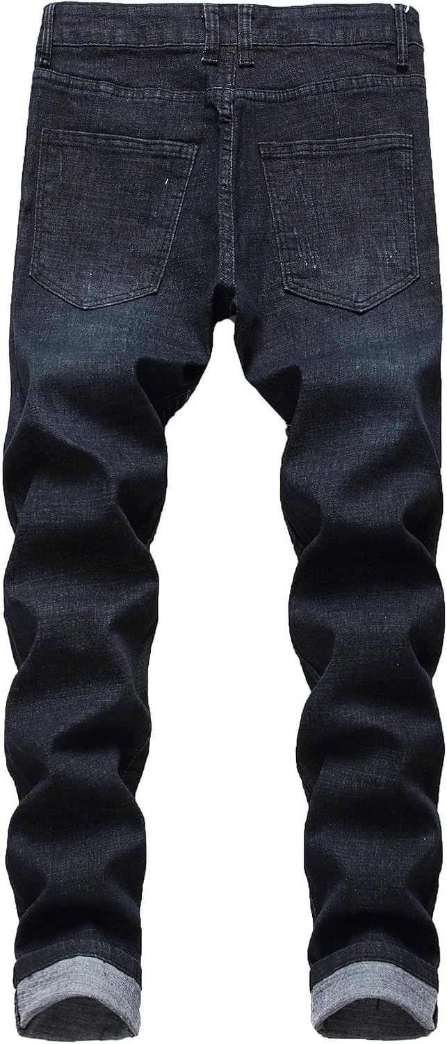 Herr Ripped Jeans Lounge Comfort Herrbyxor med resår i midjan Biker Slim Fit Jeans för män