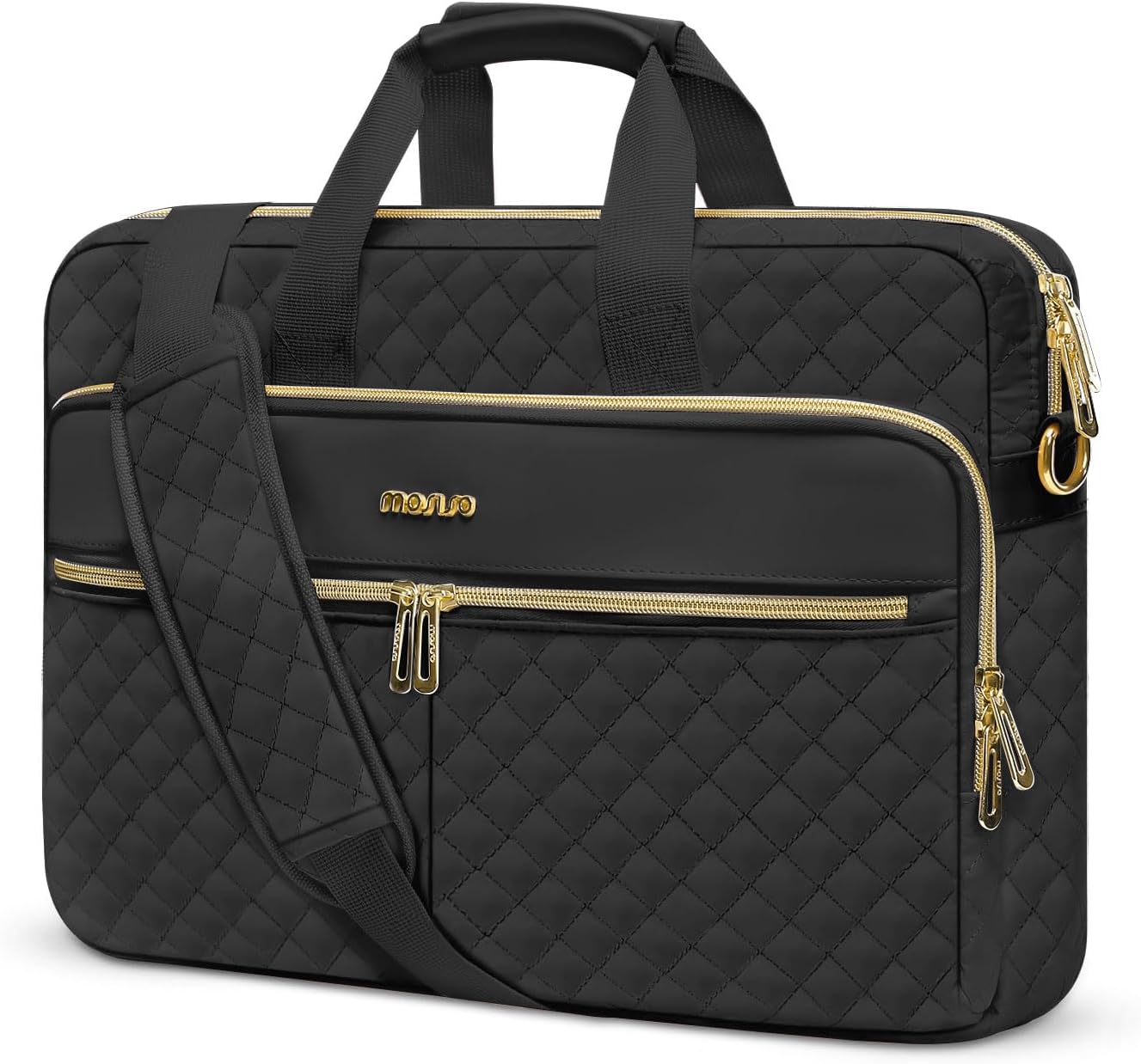 MOSISO Laptopväska, laptopväska, axelväska, dam, portfölj, handväska, kvadratisk quiltad laptopväska, axelväska, kontor, resor, affärer med 3 fickor och remmar