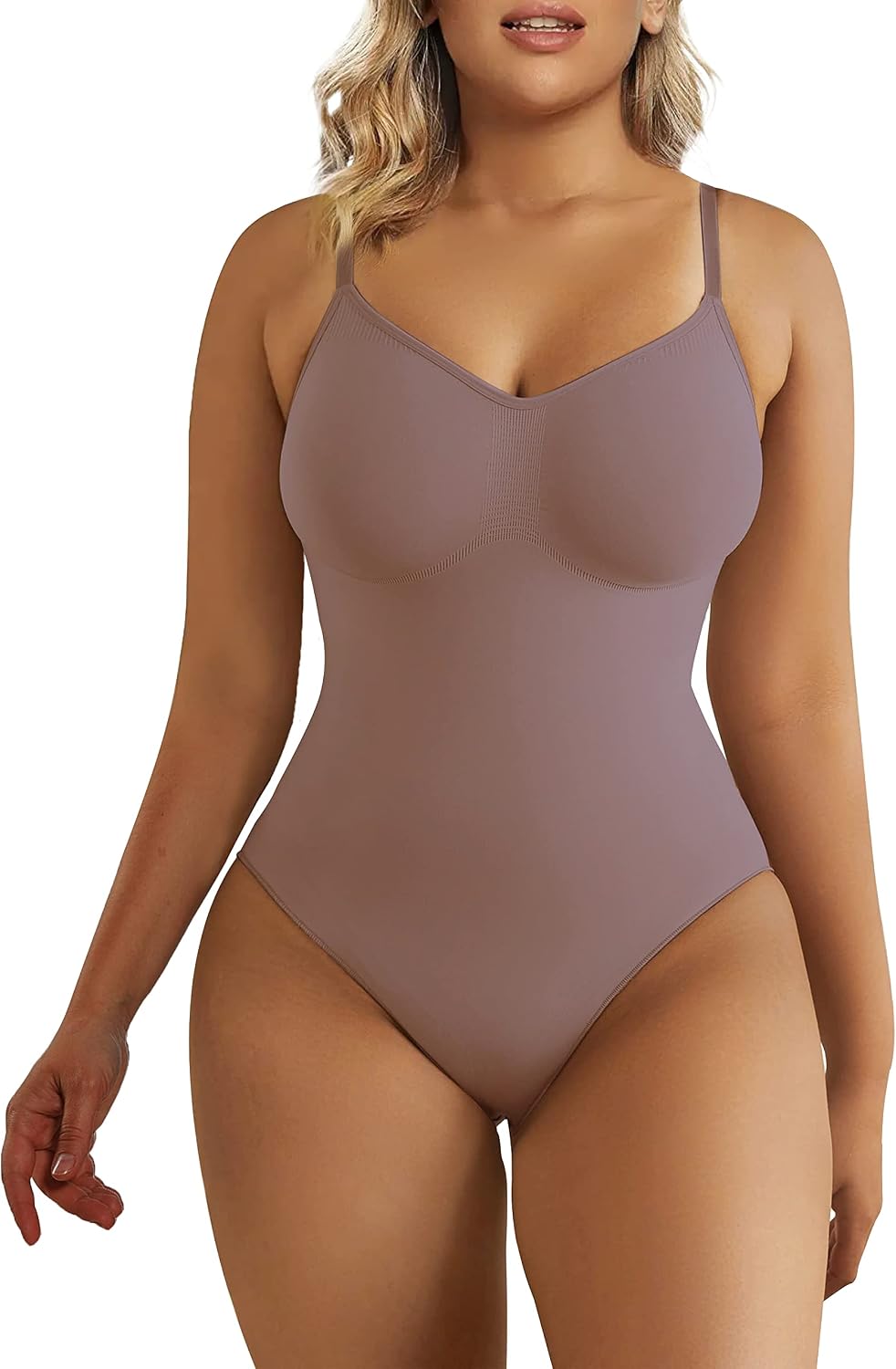 SHAPERX Women Sculpting Bodysuit Tummy Control Shapewear Seamless Body Shaper Thong Adjustable Straps