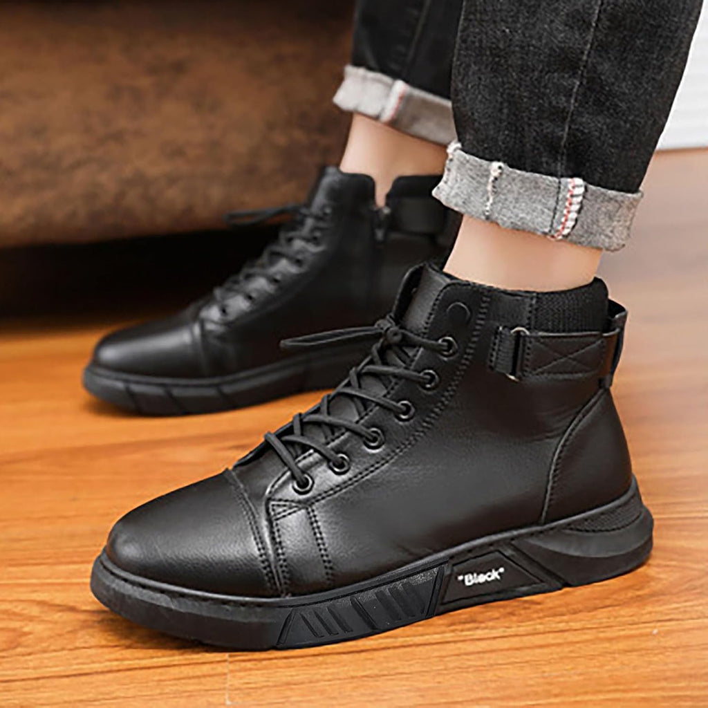 Syntetiska PU-lädersneakers för män, herrstövlar, mjuka fuskläderstövlar bred passform, mjukt fuskläder lätta tossor, fotvalvstöd bekväma skor för Nashville resor, avslappnad dejting