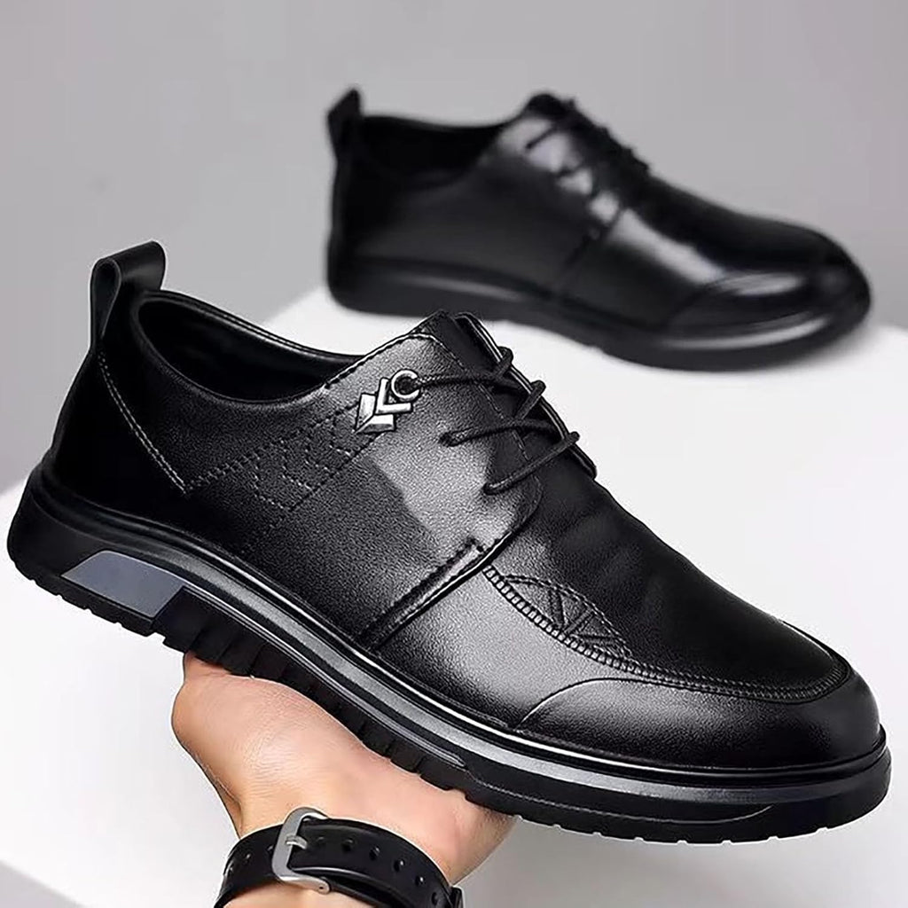 Herr smart casual snörning läder Oxfords moderna finskor lätta affärer fritid skor för vardagskläder, Svart, 38 EU