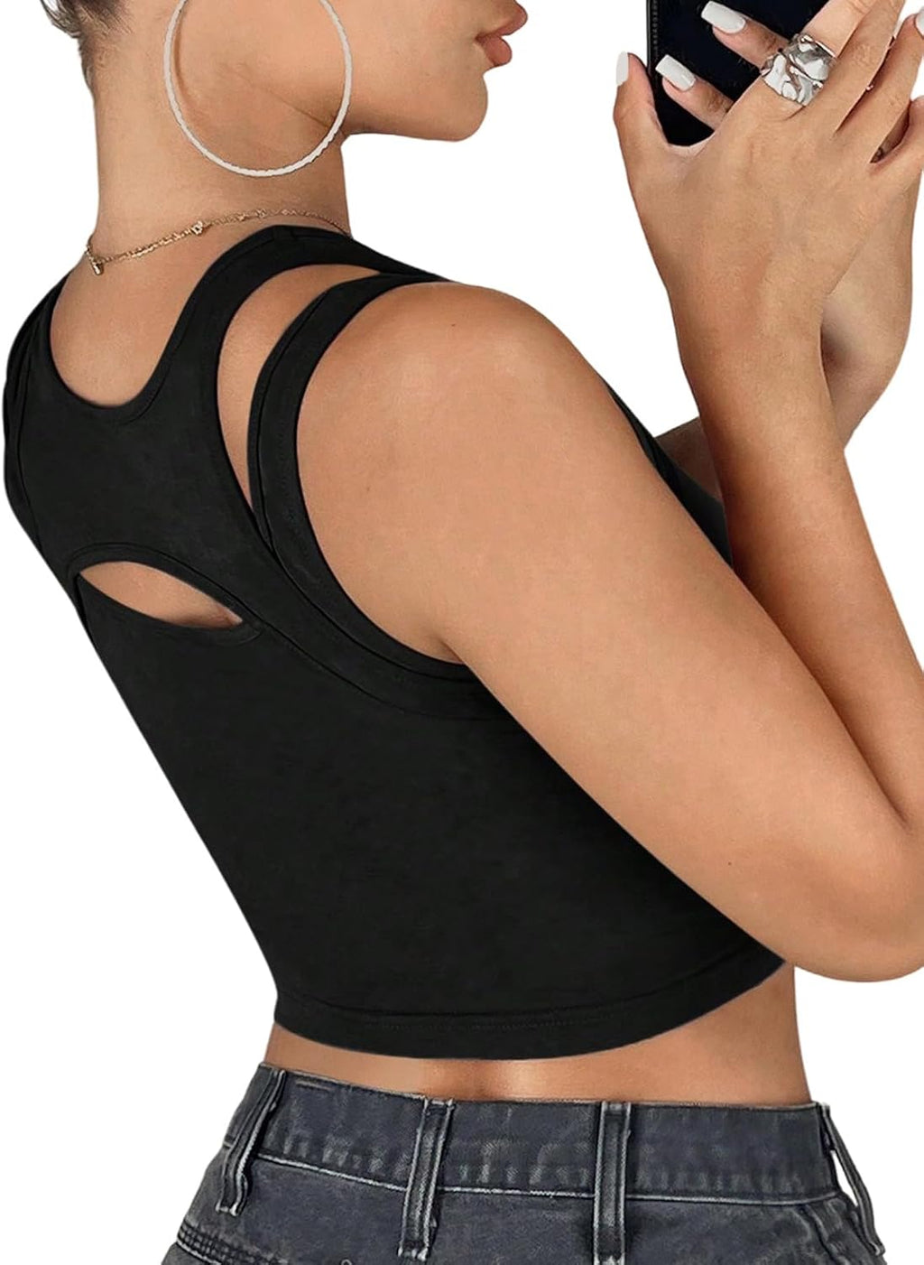 GORGLITTER Crop Tank Top dam Y2k Cut Out Top magfria toppar med utskärning sexig topp ärmlös linne