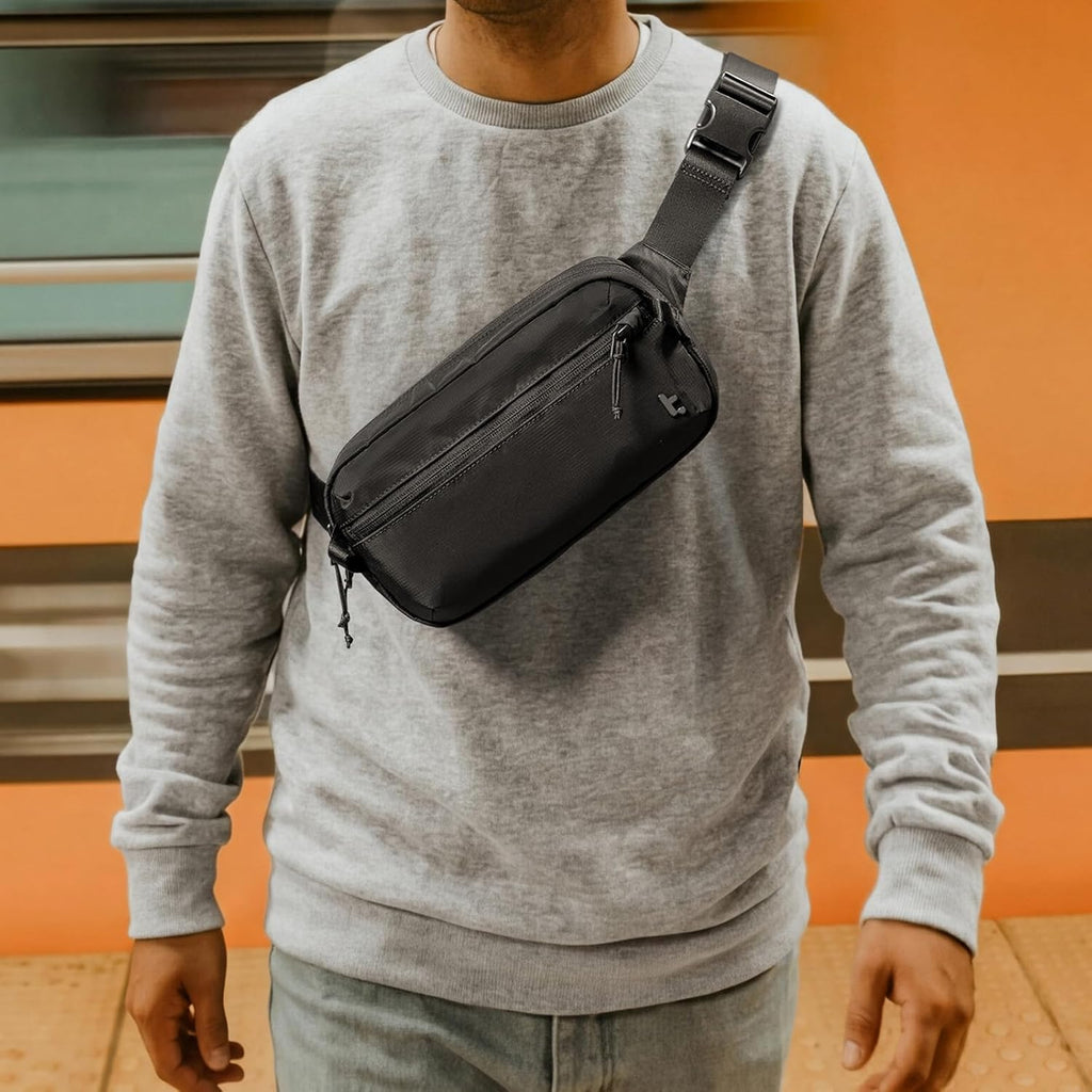 tomtoc 1,5 l crossbody väska med RFID-skydd, liten unisex axelremsväska, sling bag, lätt, vattentät sling bag, för utomhusresor, svart