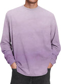 Herr långärmad t-shirt tonad färg rund hals lätt vardaglig pullover topp