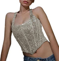 Glitterlinne, damer, slim fit, party, topp, damer, sexig, paljettskjorta, elegant axelbandstopp, glitter, linne, all matchning, sequin, liten väst, toppar, trendig väst, karneval, camisole